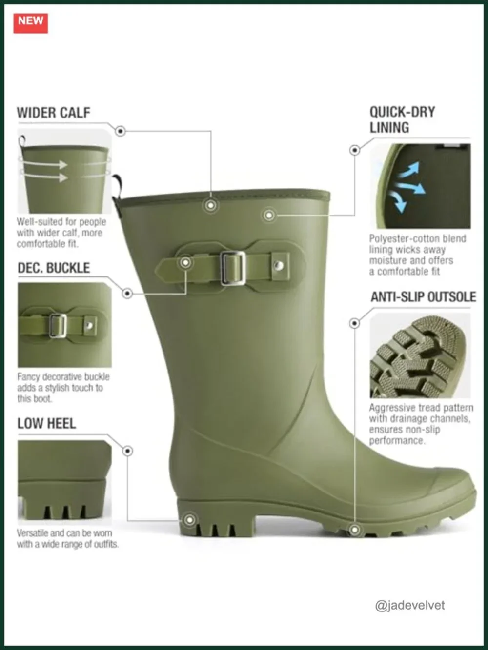 Waterproof Mid-Calf PVC Rain Boots with Buckle for Gardening